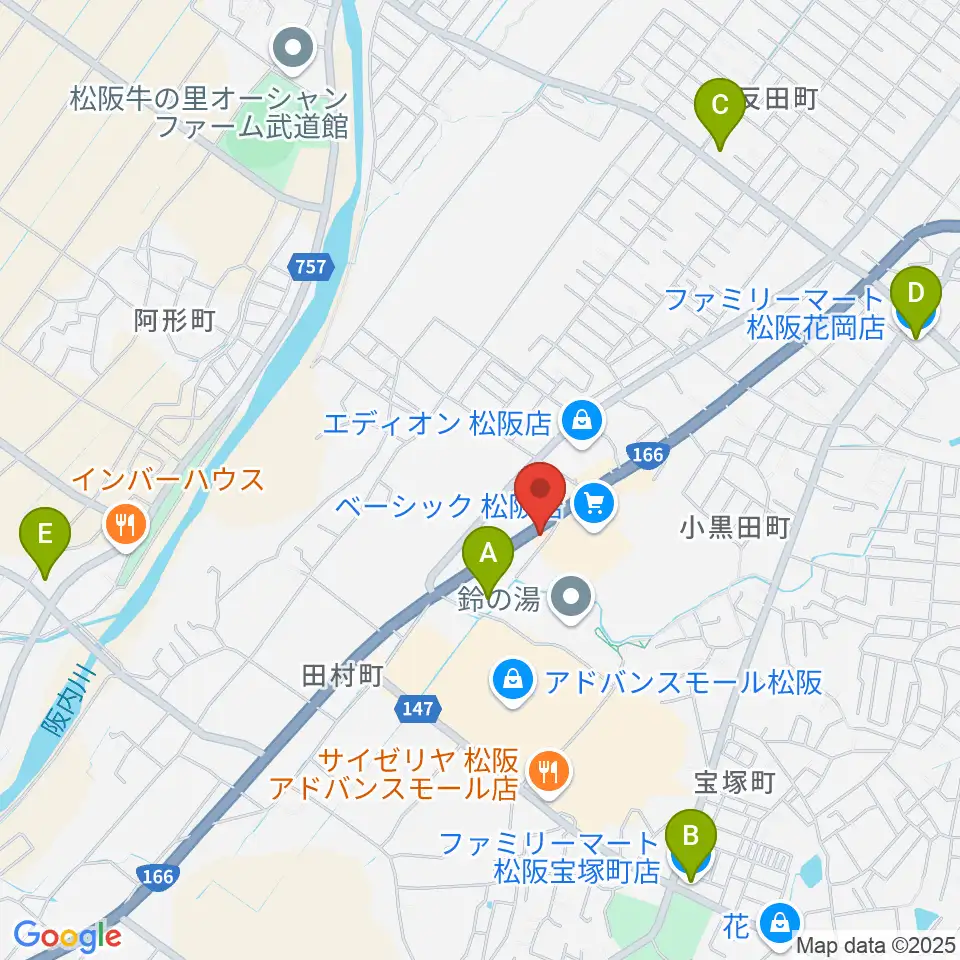 村井楽器 松阪店周辺のコンビニエンスストア一覧地図