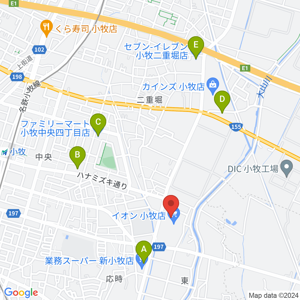 村井楽器小牧店周辺のコンビニエンスストア一覧地図