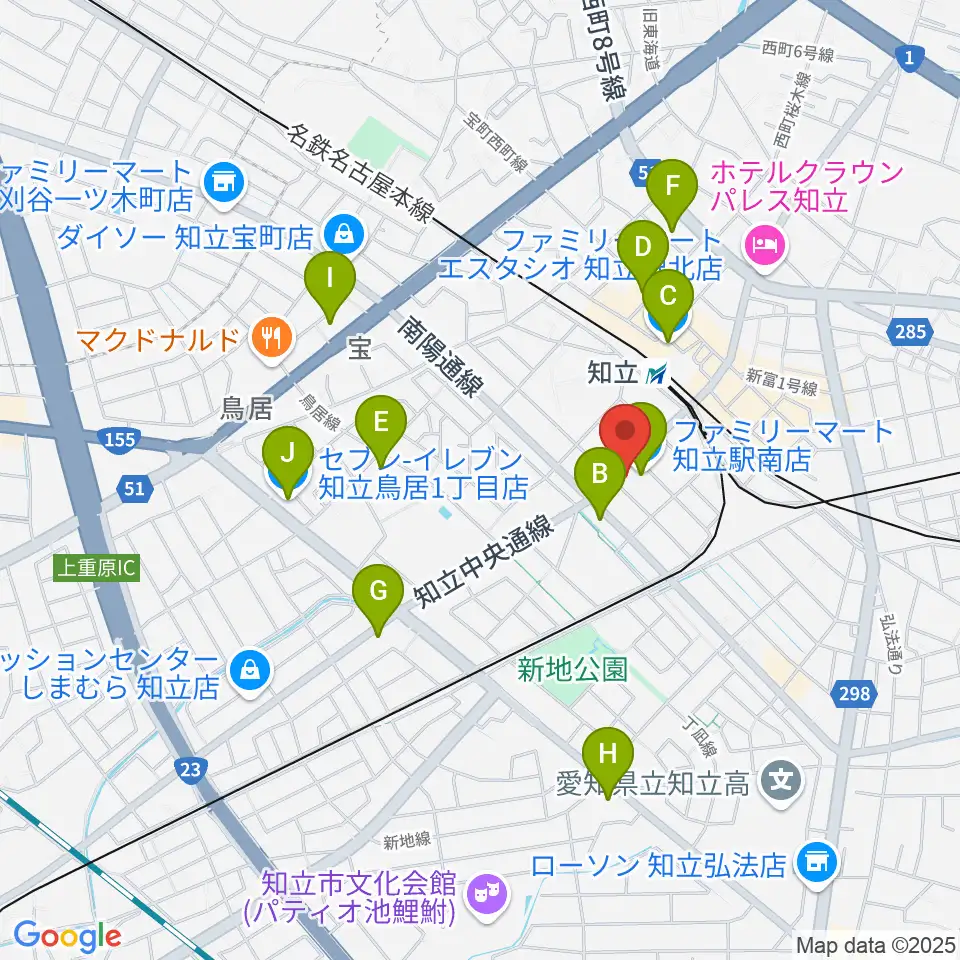 知立カルチャーセンター周辺のコンビニエンスストア一覧地図