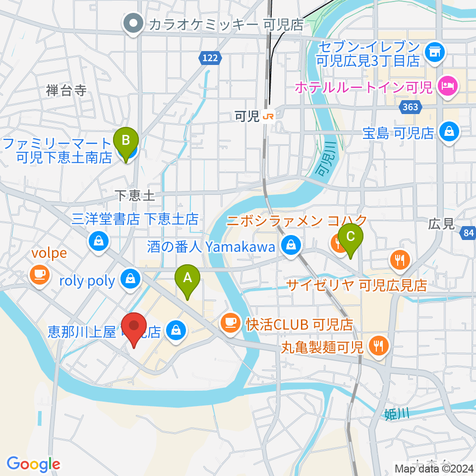 可児カルチャーセンター周辺のコンビニエンスストア一覧地図