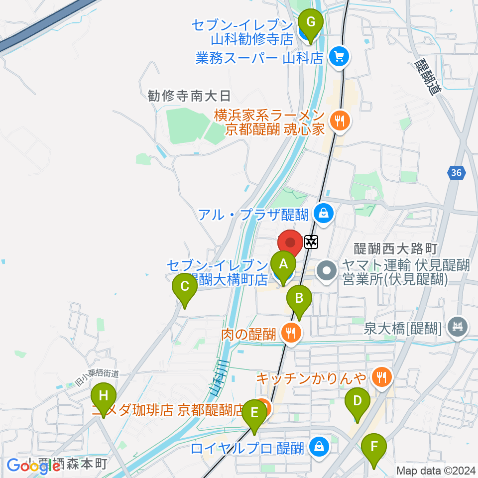 醍醐カルチャーセンター周辺のコンビニエンスストア一覧地図