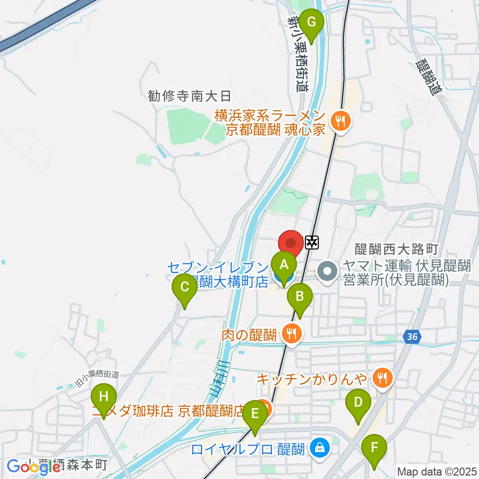 醍醐カルチャーセンター周辺のコンビニエンスストア一覧地図