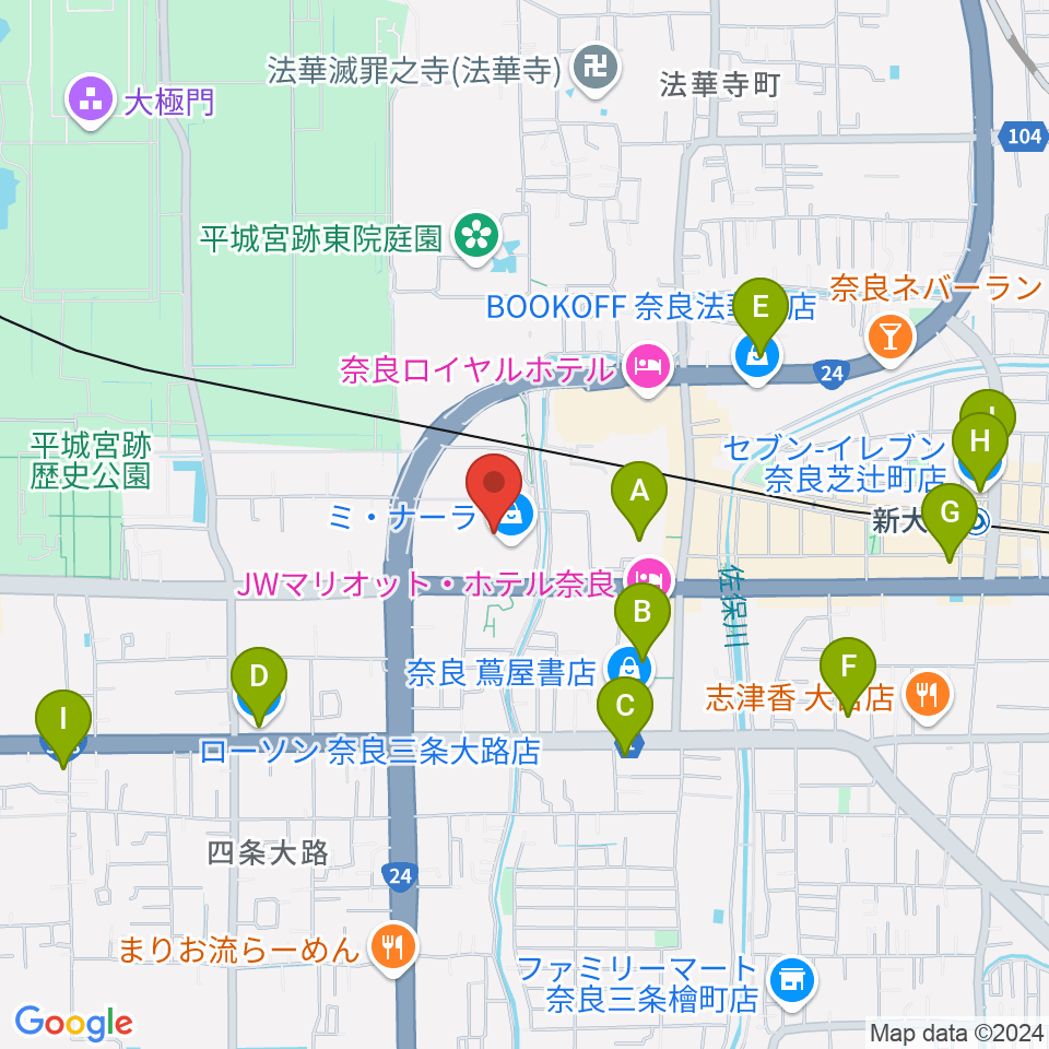 奈良カルチャーセンター周辺のコンビニエンスストア一覧地図