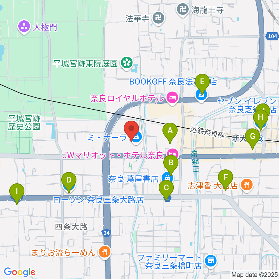 奈良カルチャーセンター周辺のコンビニエンスストア一覧地図