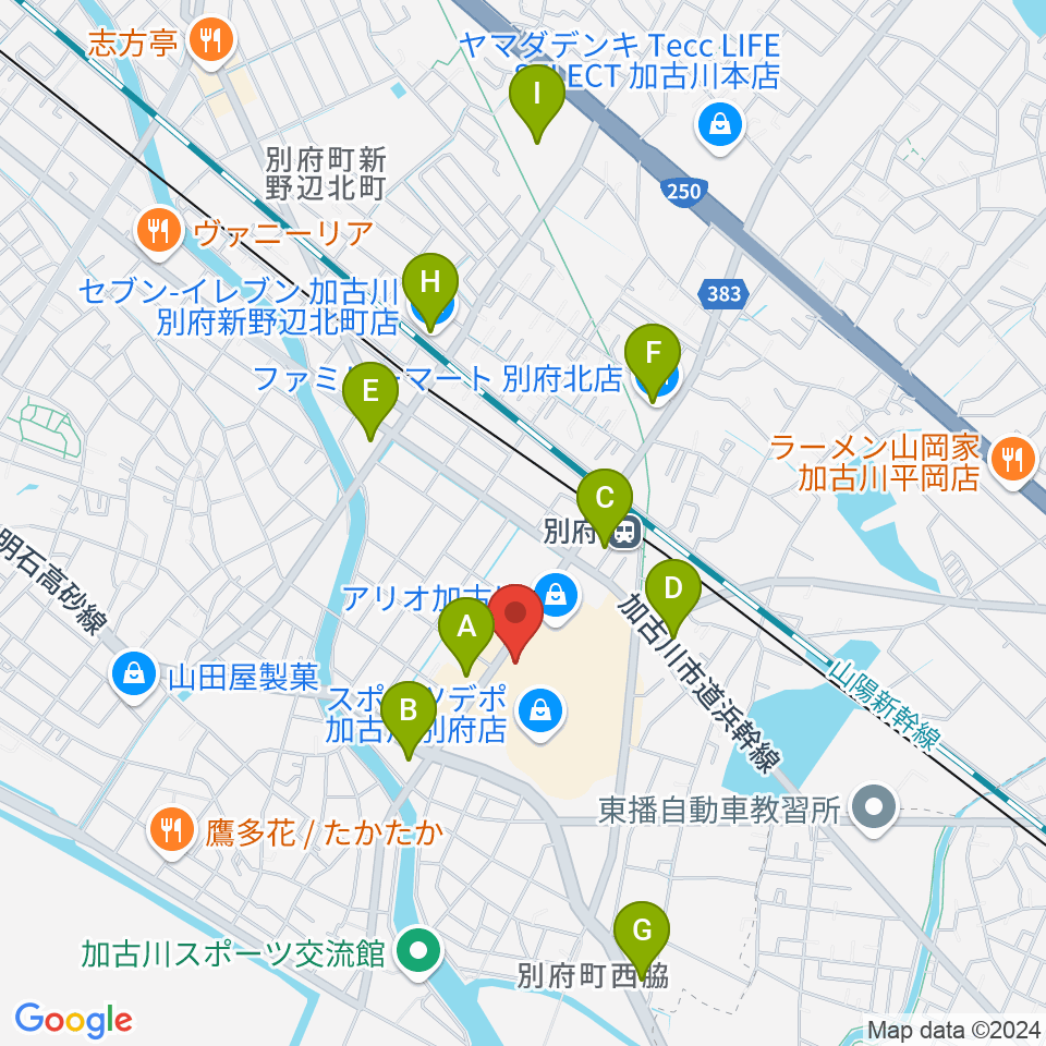 ヨークカルチャーセンター加古川周辺のコンビニエンスストア一覧地図