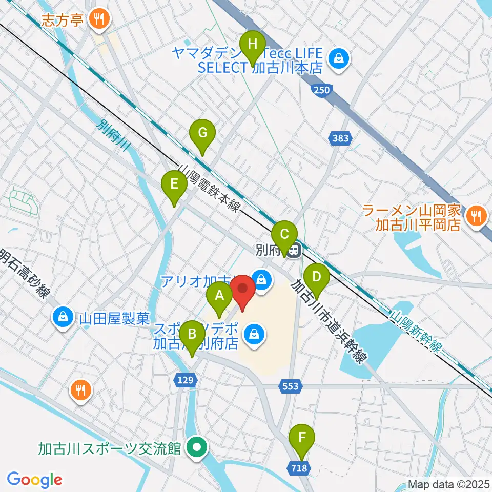 ヨークカルチャーセンター加古川周辺のコンビニエンスストア一覧地図