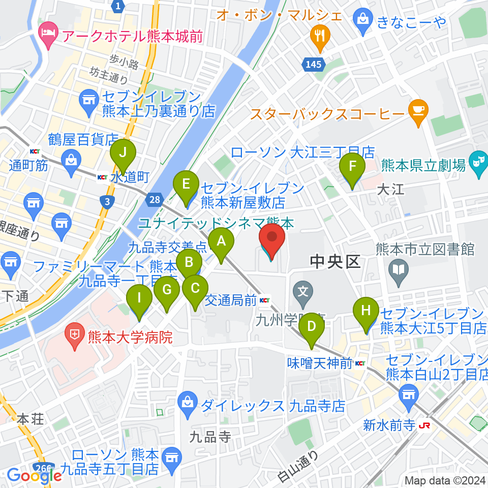 熊本カルチャーセンター周辺のコンビニエンスストア一覧地図