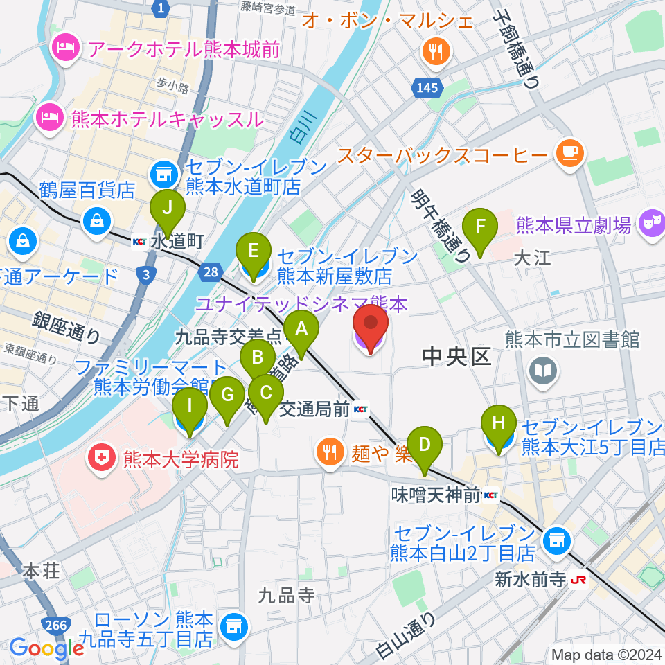 熊本カルチャーセンター周辺のコンビニエンスストア一覧地図