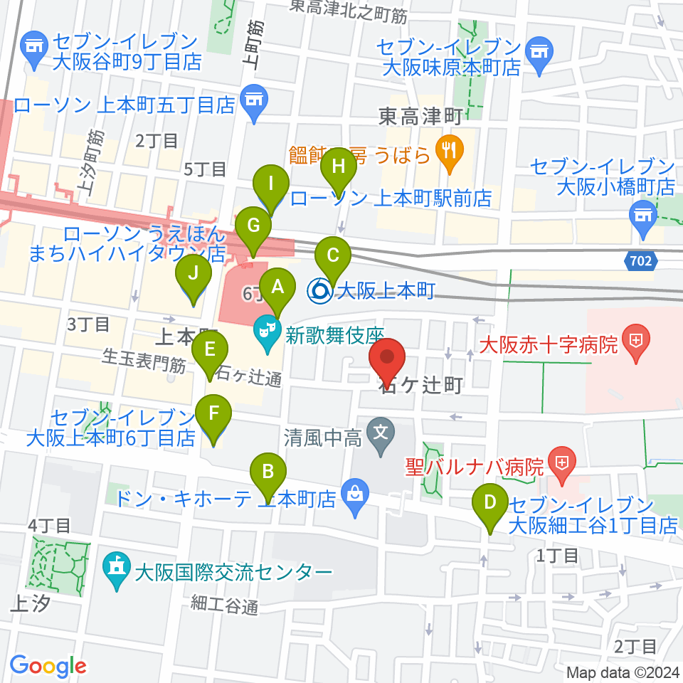 MUSICA VITA音楽教室 上本町校周辺のコンビニエンスストア一覧地図