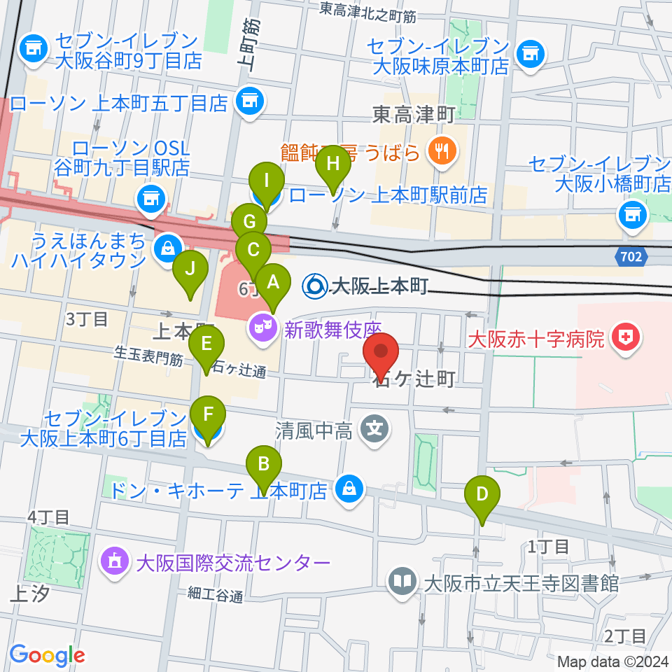 MUSICA VITA音楽教室 上本町校周辺のコンビニエンスストア一覧地図