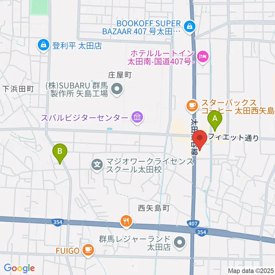 鈴木楽器 太田南支店周辺のコンビニエンスストア一覧地図