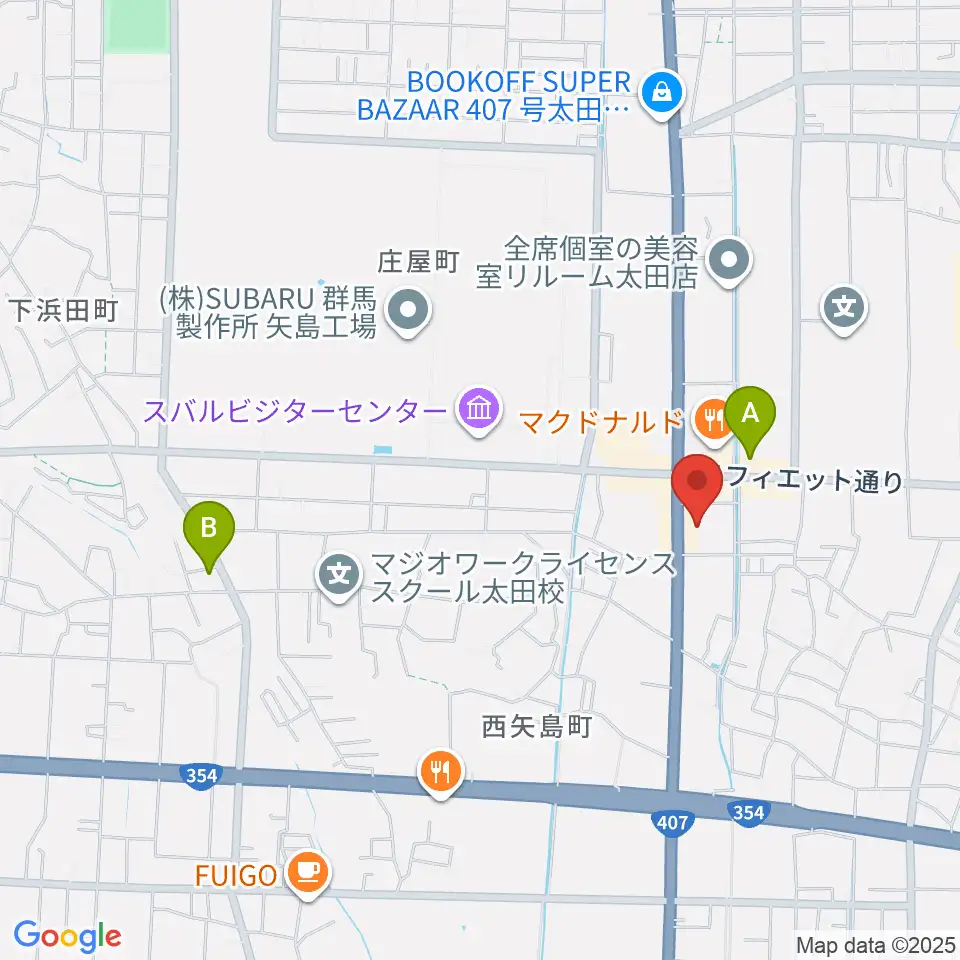 鈴木楽器 太田南支店周辺のコンビニエンスストア一覧地図