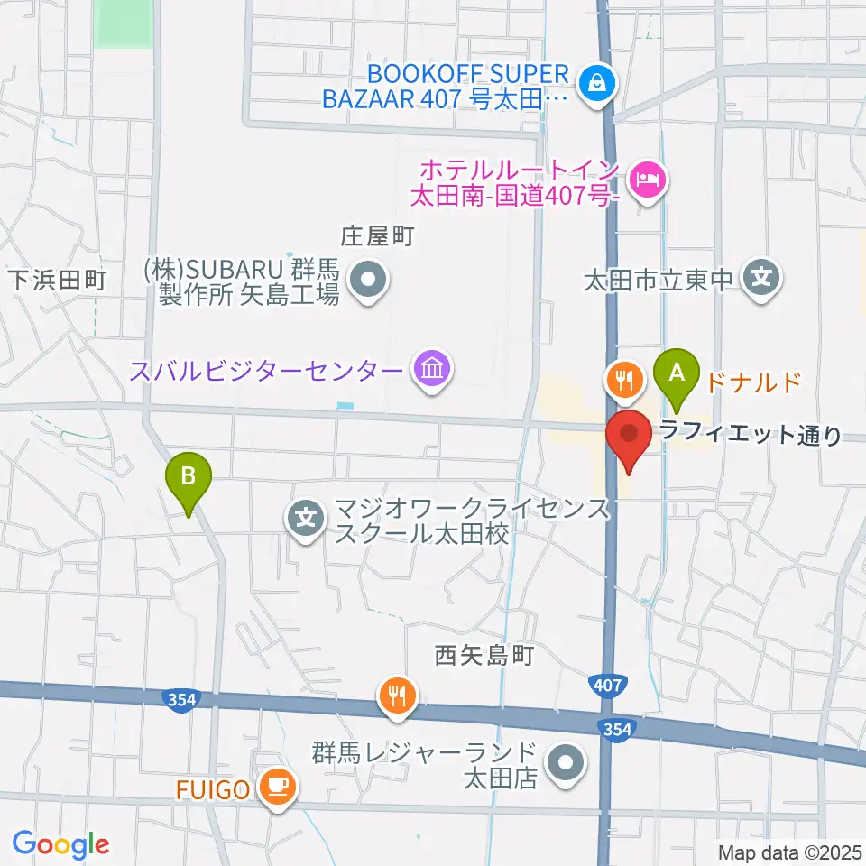 鈴木楽器 太田南支店周辺のコンビニエンスストア一覧地図