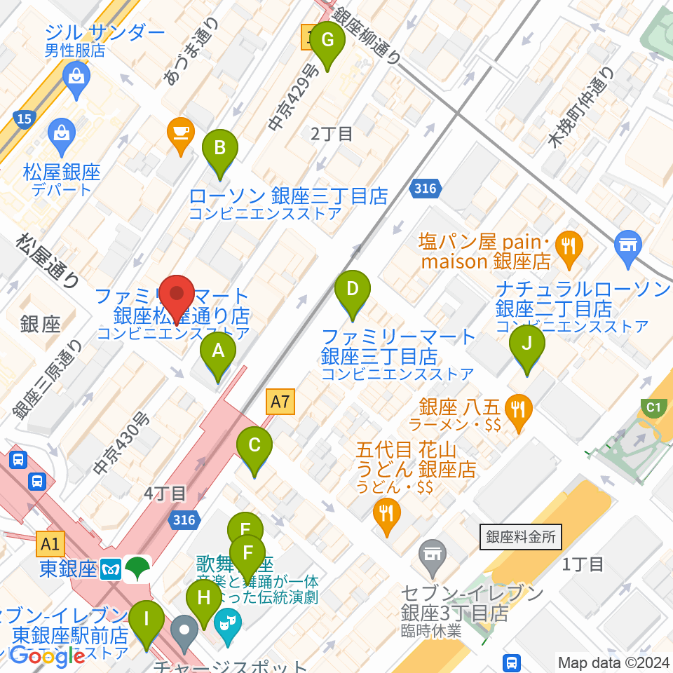 銀座フェニックスプラザ周辺のコンビニエンスストア一覧地図