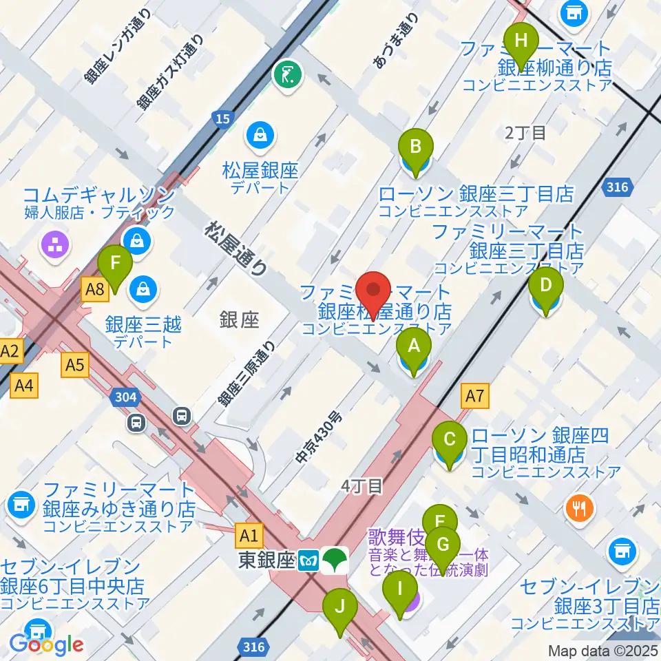 銀座フェニックスプラザ周辺のコンビニエンスストア一覧地図