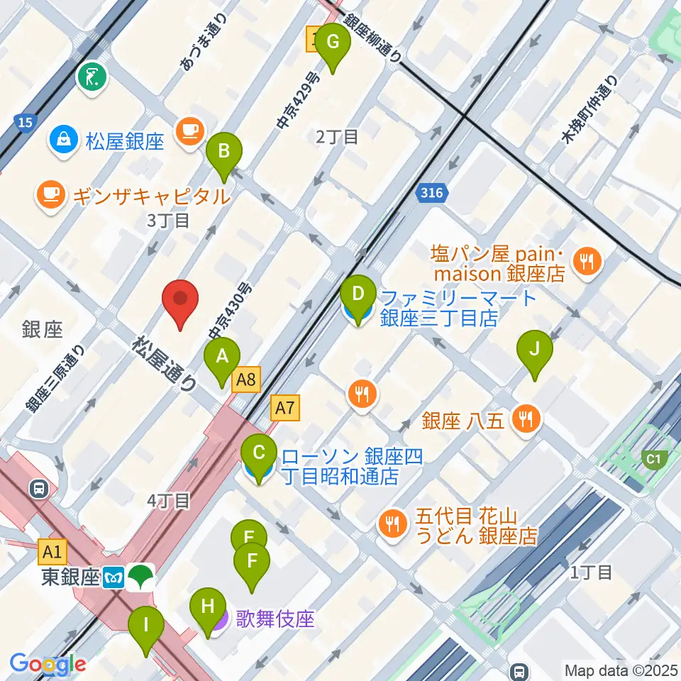 銀座フェニックスプラザ周辺のコンビニエンスストア一覧地図