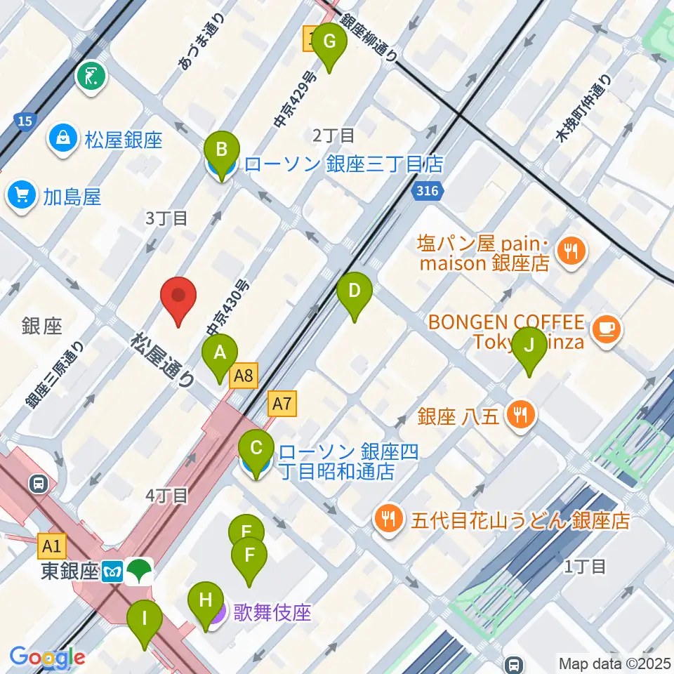 銀座フェニックスプラザ周辺のコンビニエンスストア一覧地図