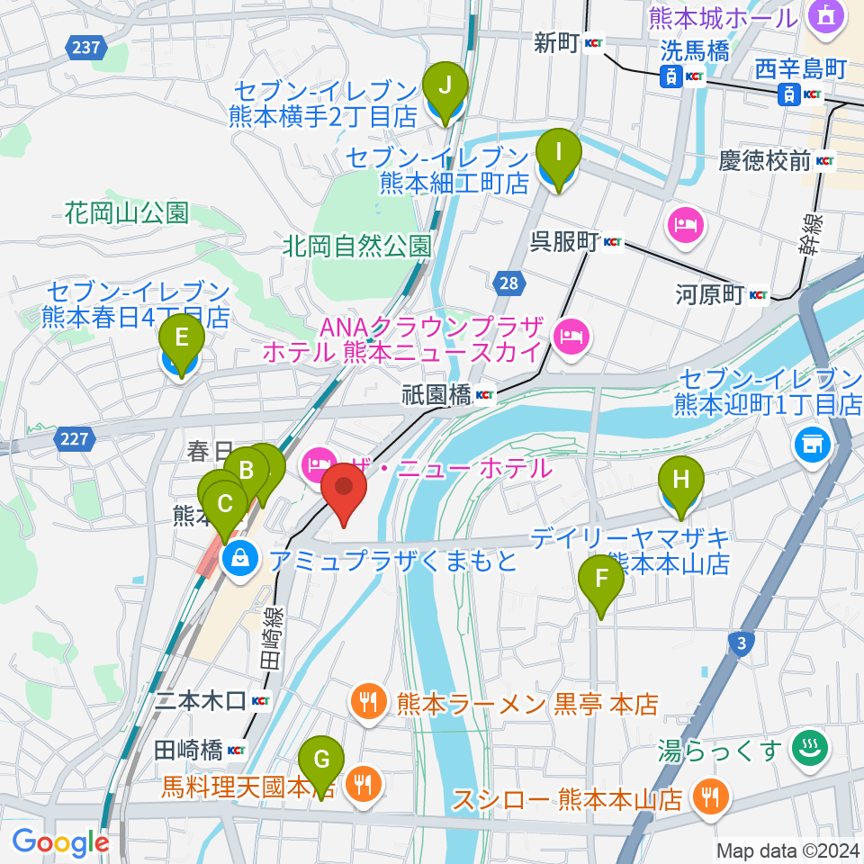 くまもと森都心プラザ周辺のコンビニエンスストア一覧地図