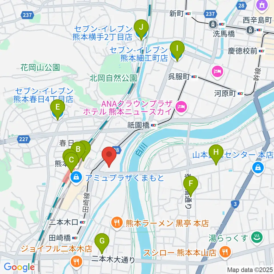 くまもと森都心プラザ周辺のコンビニエンスストア一覧地図
