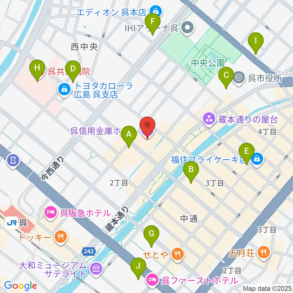 呉信用金庫ホール周辺のコンビニエンスストア一覧地図