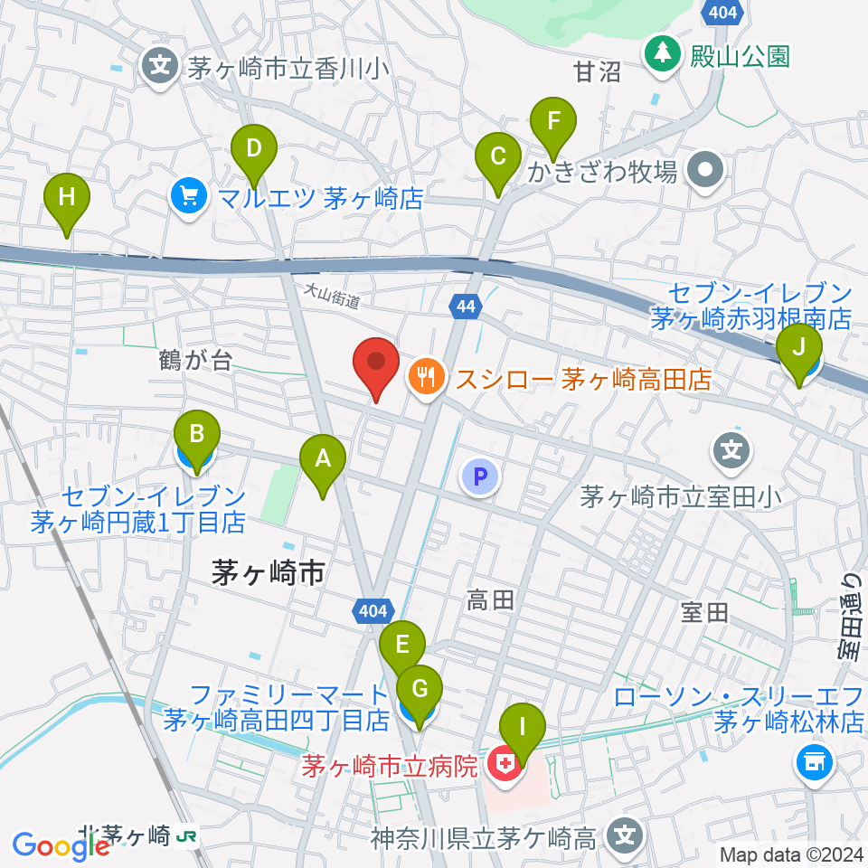 長谷川楽器店 鶴が台センター周辺のコンビニエンスストア一覧地図