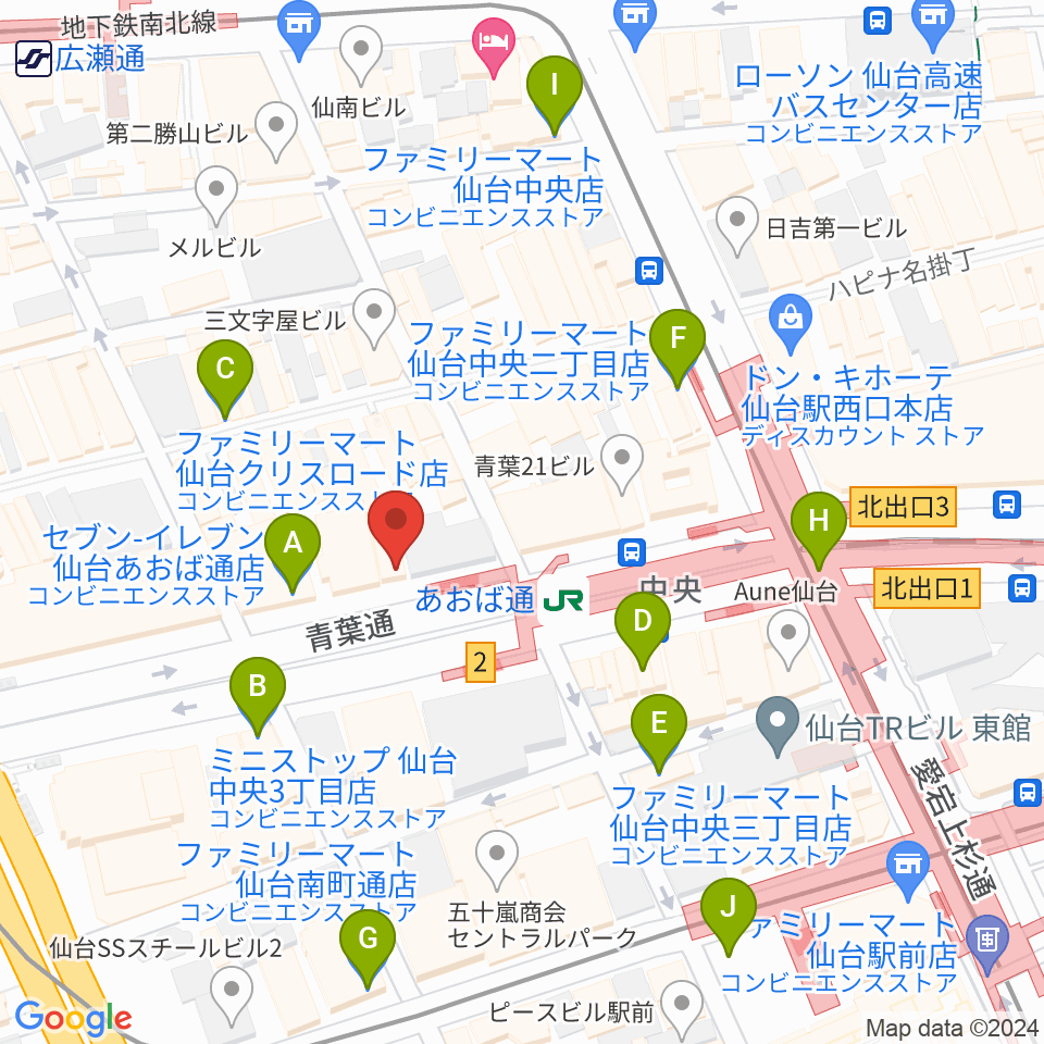 昭和音楽大学附属音楽教室 仙台校周辺のコンビニエンスストア一覧地図