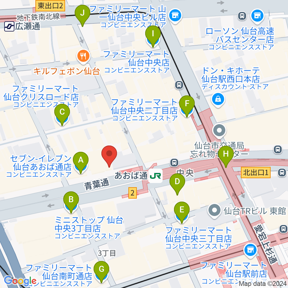 昭和音楽大学附属音楽教室 仙台校周辺のコンビニエンスストア一覧地図