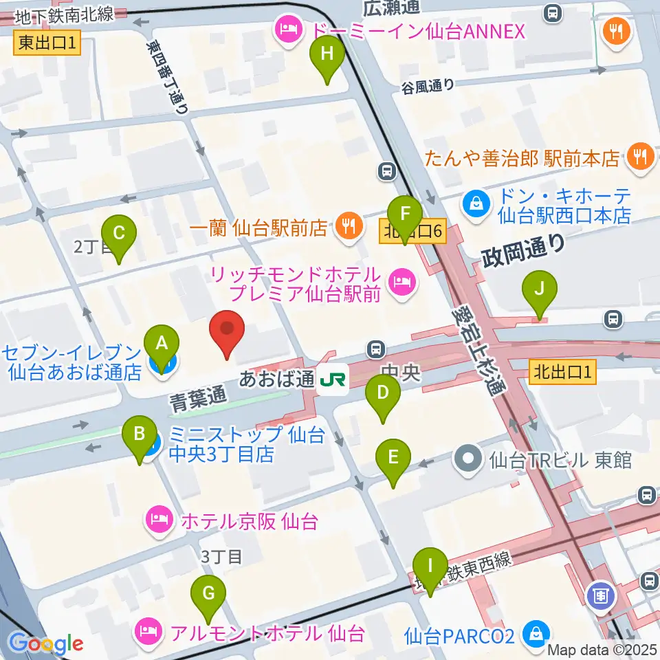 昭和音楽大学附属音楽教室 仙台校周辺のコンビニエンスストア一覧地図