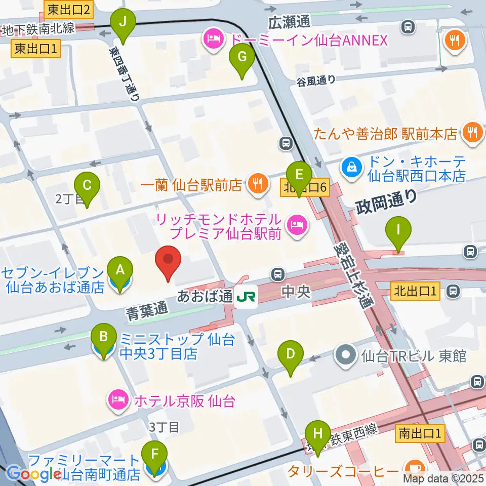 昭和音楽大学附属音楽教室 仙台校周辺のコンビニエンスストア一覧地図