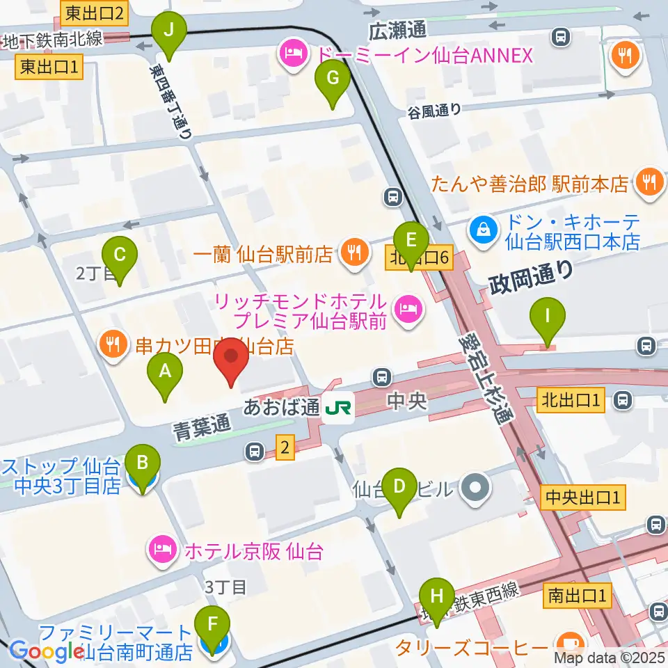 昭和音楽大学附属音楽教室 仙台校周辺のコンビニエンスストア一覧地図