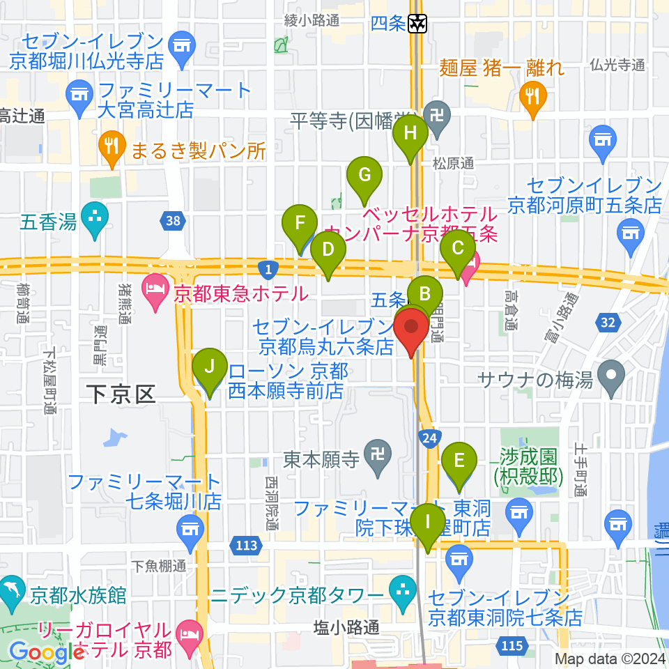 京都 カノン音楽院周辺のコンビニエンスストア一覧地図