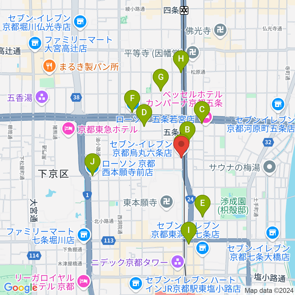 京都 カノン音楽院周辺のコンビニエンスストア一覧地図