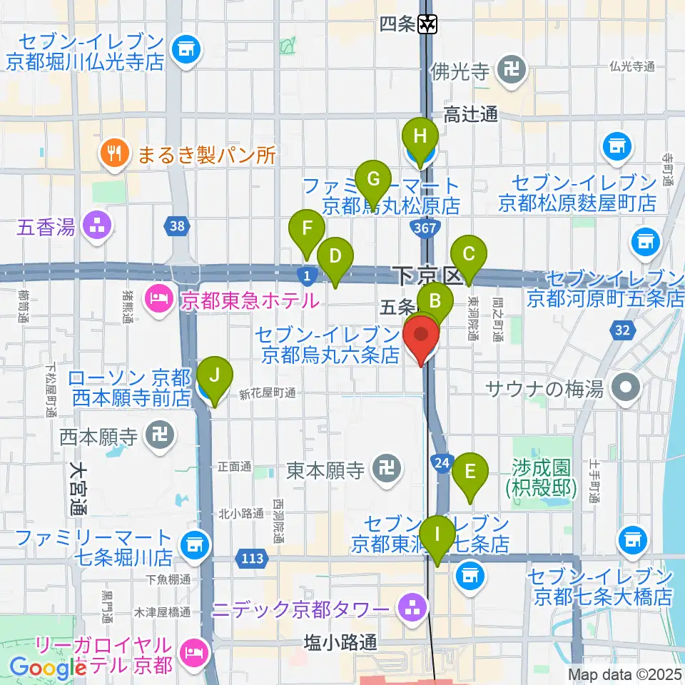 京都 カノン音楽院周辺のコンビニエンスストア一覧地図