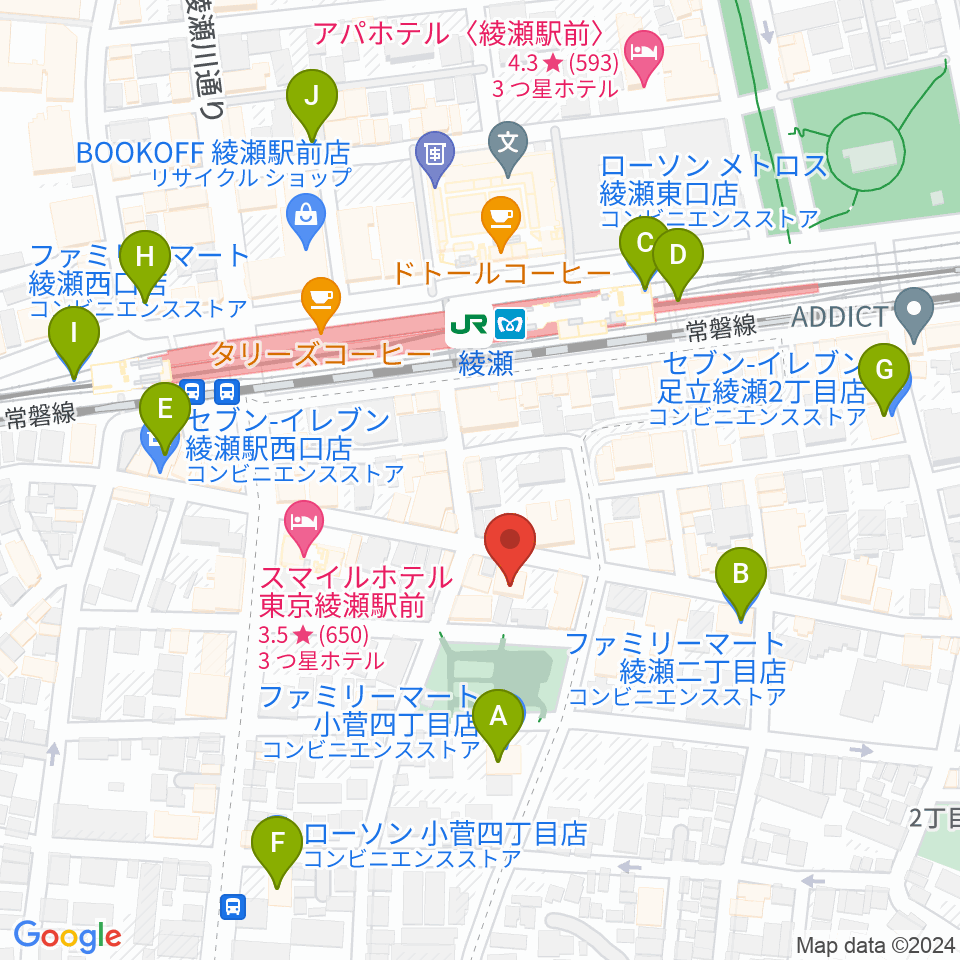 カノン音楽教室 綾瀬教室周辺のコンビニエンスストア一覧地図