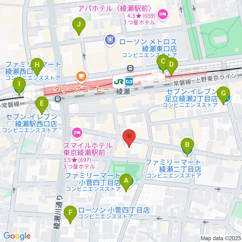 カノン音楽教室 綾瀬教室周辺のコンビニエンスストア一覧地図