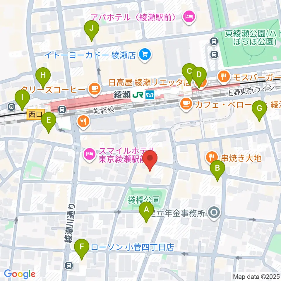 カノン音楽教室 綾瀬教室周辺のコンビニエンスストア一覧地図