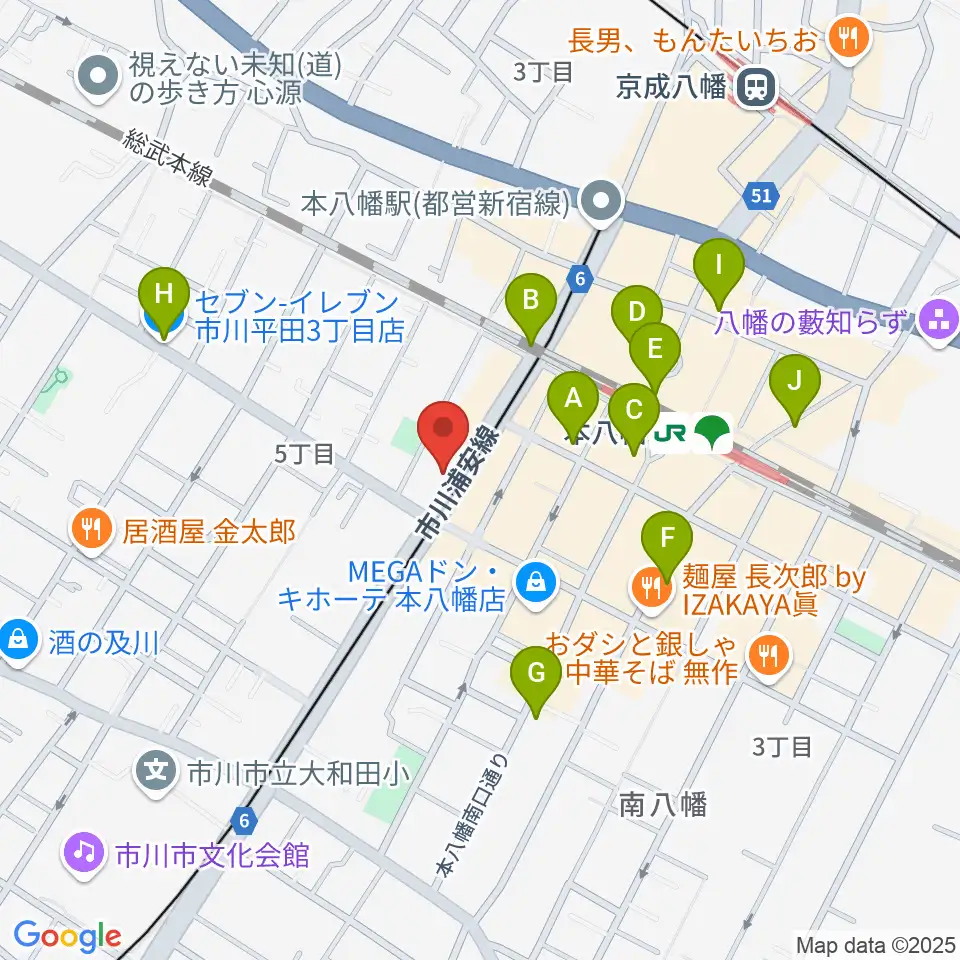 カノン音楽教室 本八幡校周辺のコンビニエンスストア一覧地図