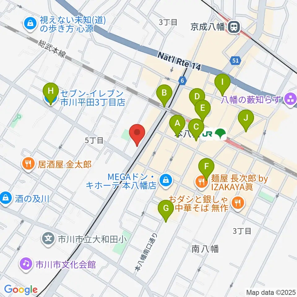カノン音楽教室 本八幡校周辺のコンビニエンスストア一覧地図