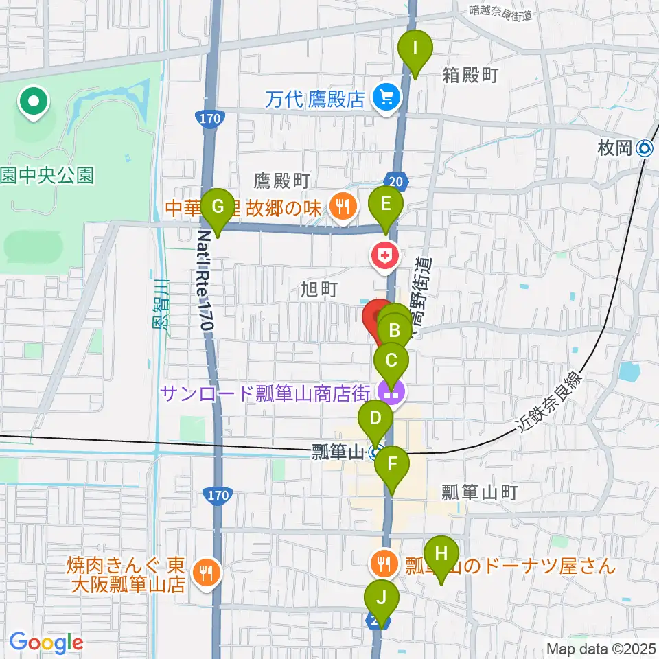 小阪楽器店 瓢箪山センター周辺のコンビニエンスストア一覧地図