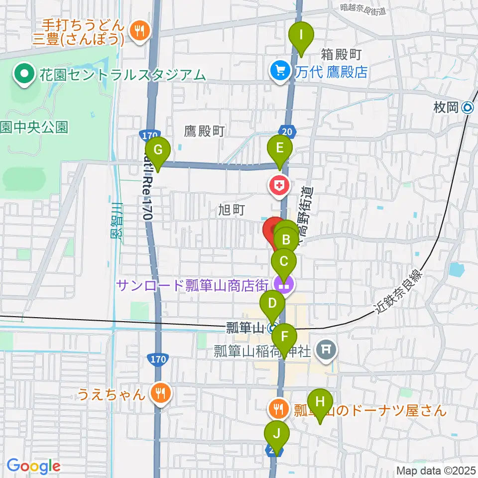 小阪楽器店 瓢箪山センター周辺のコンビニエンスストア一覧地図