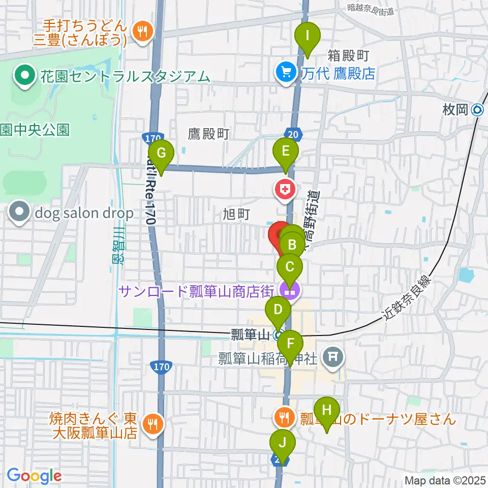 小阪楽器店 瓢箪山センター周辺のコンビニエンスストア一覧地図