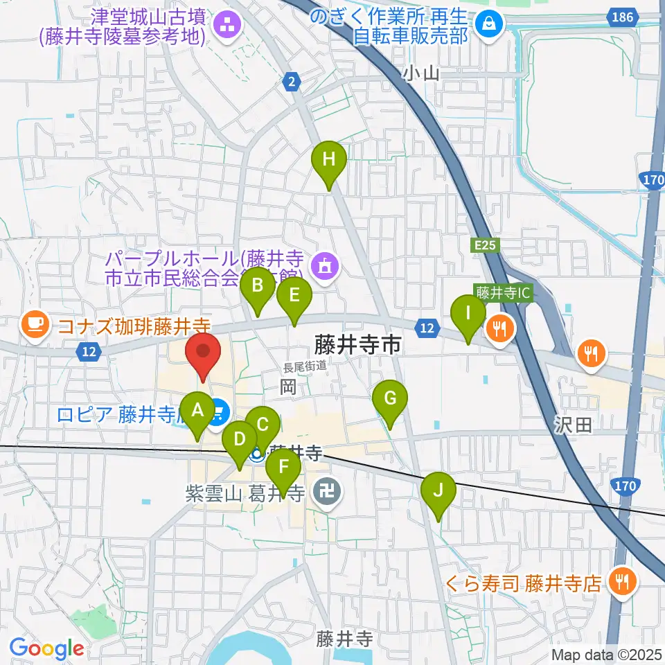 小阪楽器店 藤井寺センター周辺のコンビニエンスストア一覧地図