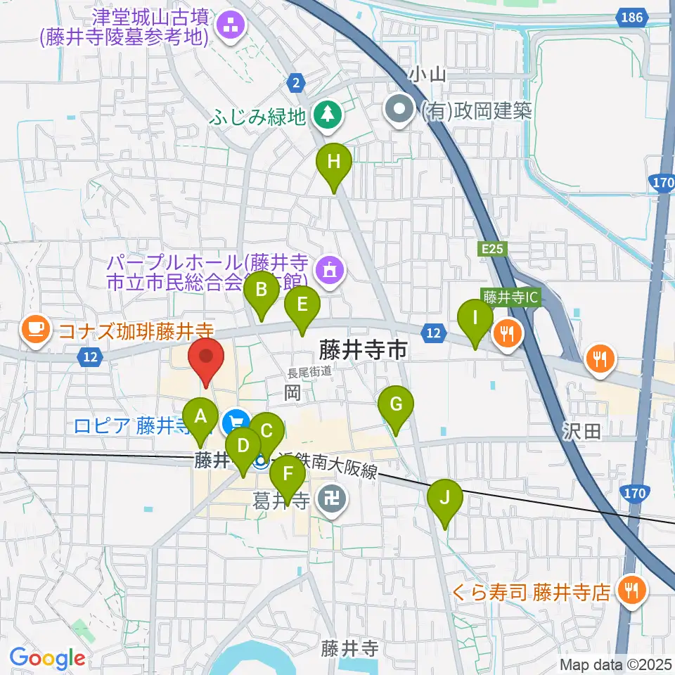 小阪楽器店 藤井寺センター周辺のコンビニエンスストア一覧地図