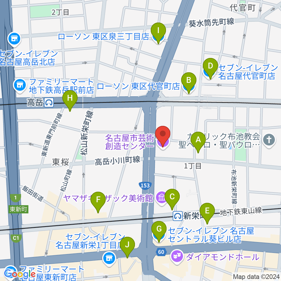 名古屋市芸術創造センター周辺のコンビニエンスストア一覧地図