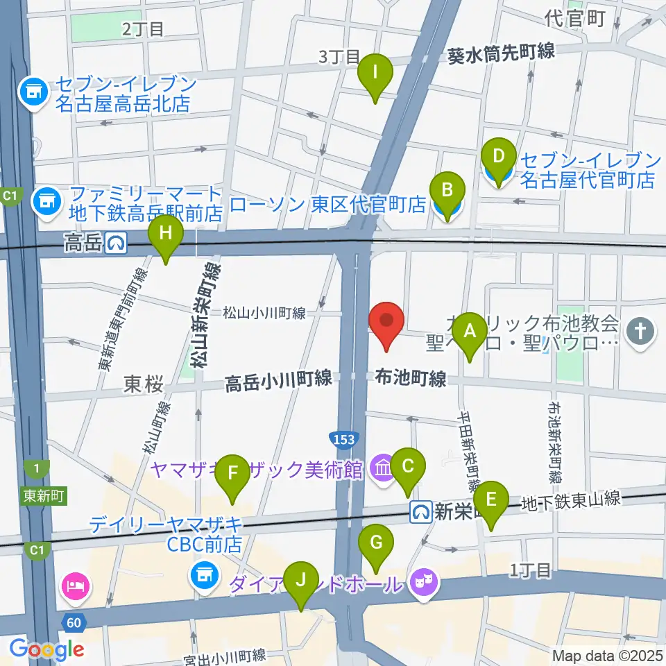 アマノ芸術創造センター名古屋周辺のコンビニエンスストア一覧地図