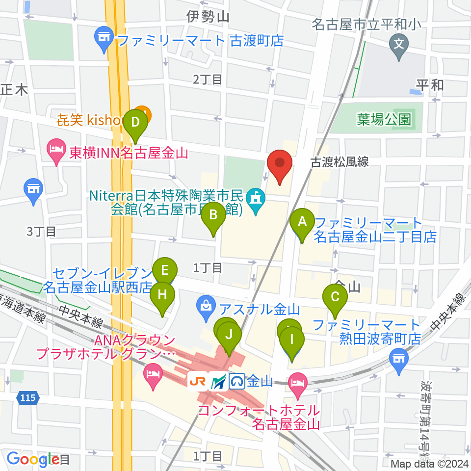 名古屋市音楽プラザ周辺のコンビニエンスストア一覧地図