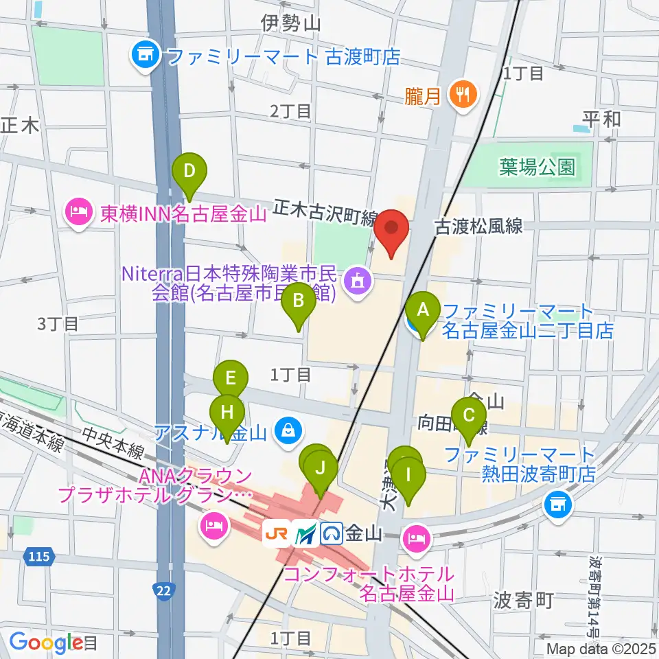 名古屋市音楽プラザ周辺のコンビニエンスストア一覧地図