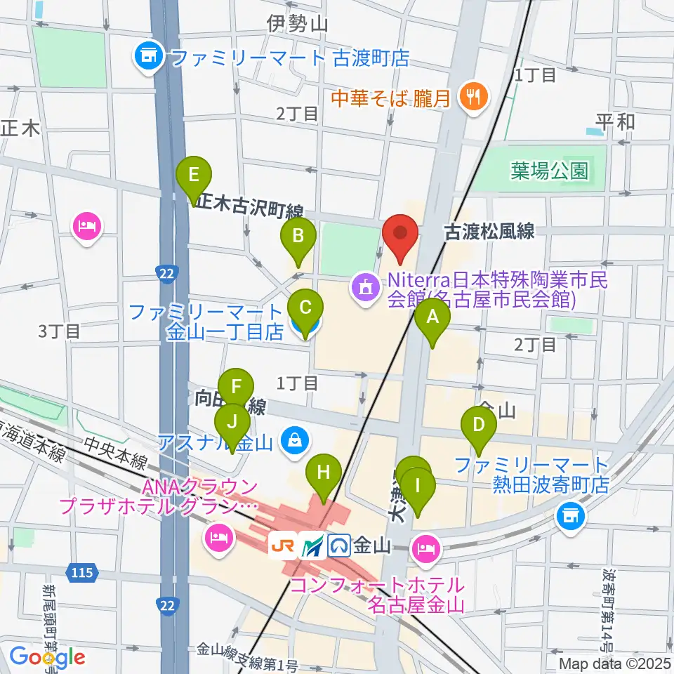 名古屋市音楽プラザ周辺のコンビニエンスストア一覧地図