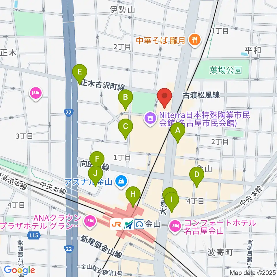 名古屋市音楽プラザ周辺のコンビニエンスストア一覧地図
