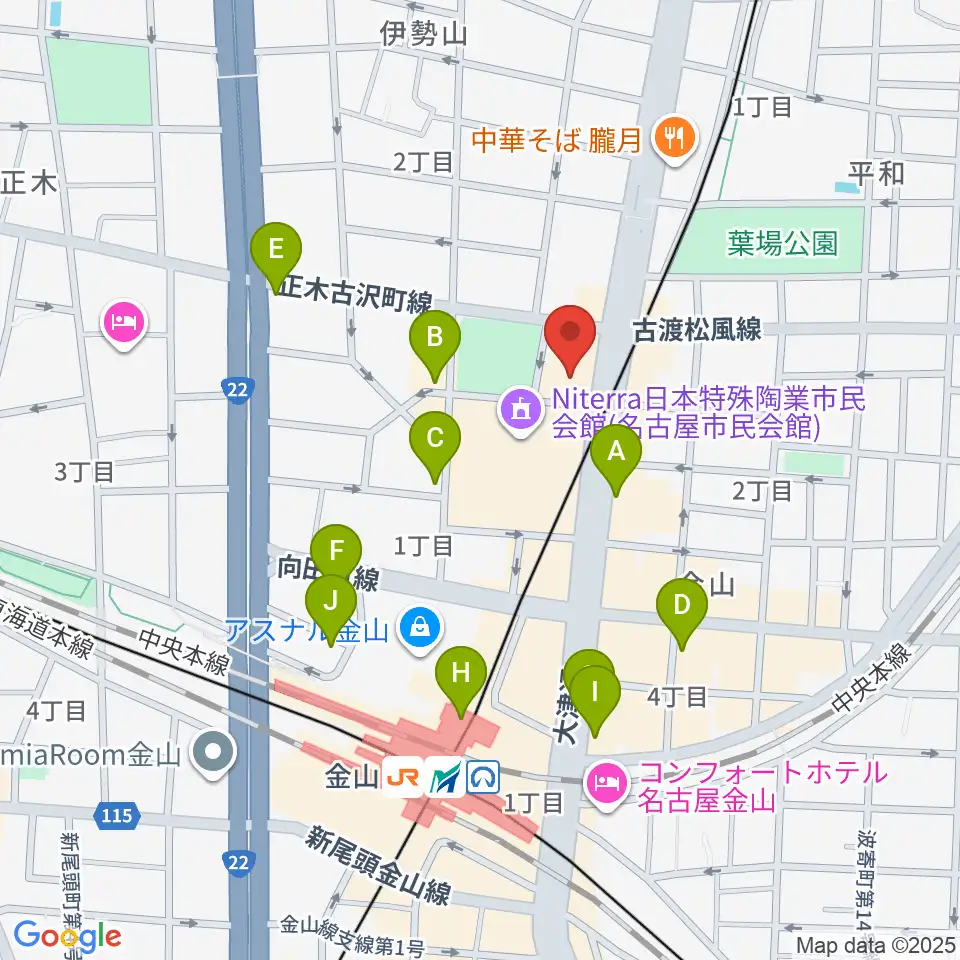 名古屋市音楽プラザ周辺のコンビニエンスストア一覧地図